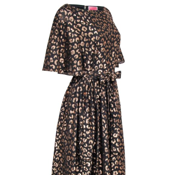 Kate Spade - Black & Rose Gold Leopard Print Midi Dress Sz 6 - Picture 6 of 16